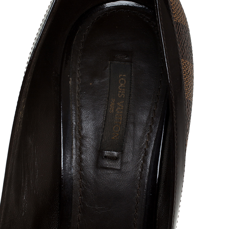 Louis Vuitton Brown Damier Ebene Canvas And Patent Leather Trim Palm Beach  Peep Toe Pumps Size 40.5 Louis Vuitton