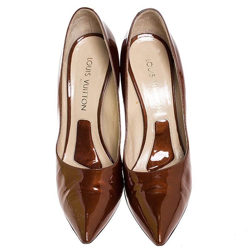 Pre-owned Louis Vuitton Bronze Patent Leather Pointed Toe Pumps Size 40.5 In Brown