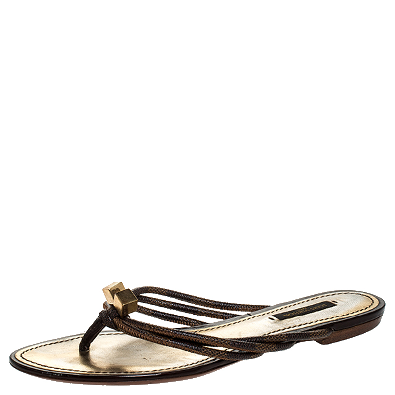 

Louis Vuitton Damier Ebene Feel Free Thong Slide Flats Size 37, Brown