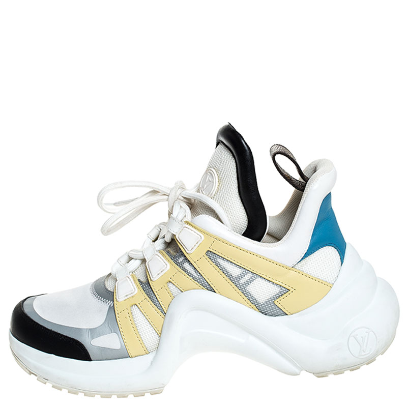 

Louis Vuitton White/Yellow Leather, Monogram Canvas And Mesh LV Archlight High Top Sneakers Size