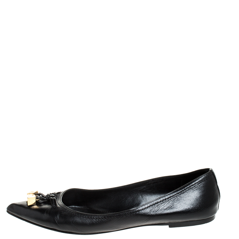 

Louis Vuitton Black Leather Logo Detail Ballet Flats Size