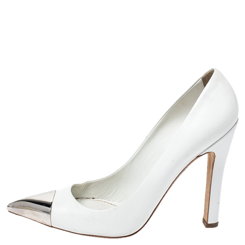 Pre-owned Louis Vuitton White Leather Urban Twist Pointed Toe Pumps Size 37.5