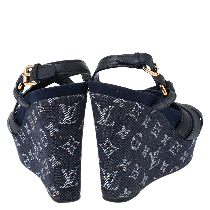 Louis Vuitton Blue Denim and Leather Ocean Criss Cross Wedge