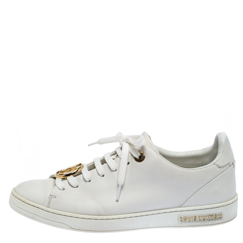 

Louis Vuitton White Leather Frontrow Metal Logo Lace Up Sneakers Size