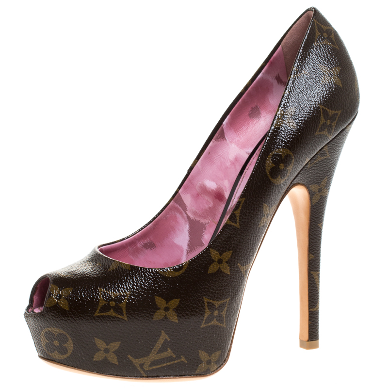 Pre Owned Louis Vuitton Monogram Canvas Peep Toe Platform Pumps Size 39