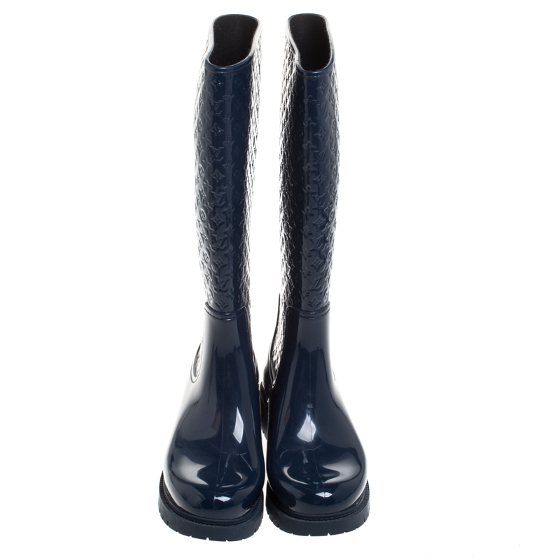 Louis Vuitton Dark Blue Monogram Rubber Drops Knee Length Boots