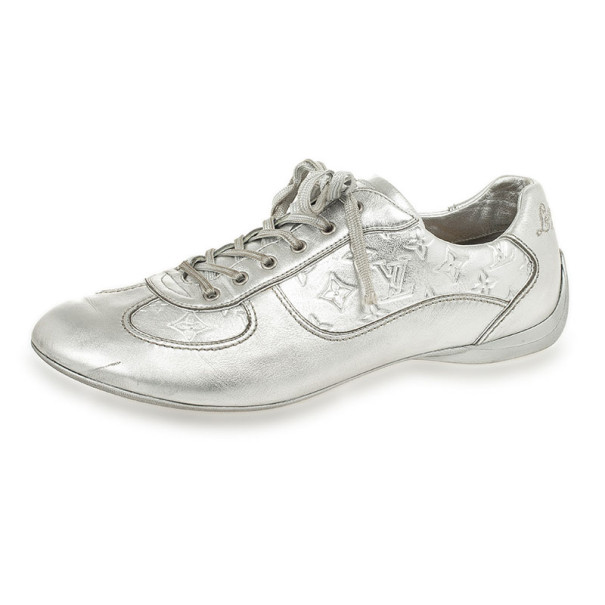 Louis Vuitton Metallic Silver Monogram Mirror Tennis Sneakers Size 38.5  Louis Vuitton