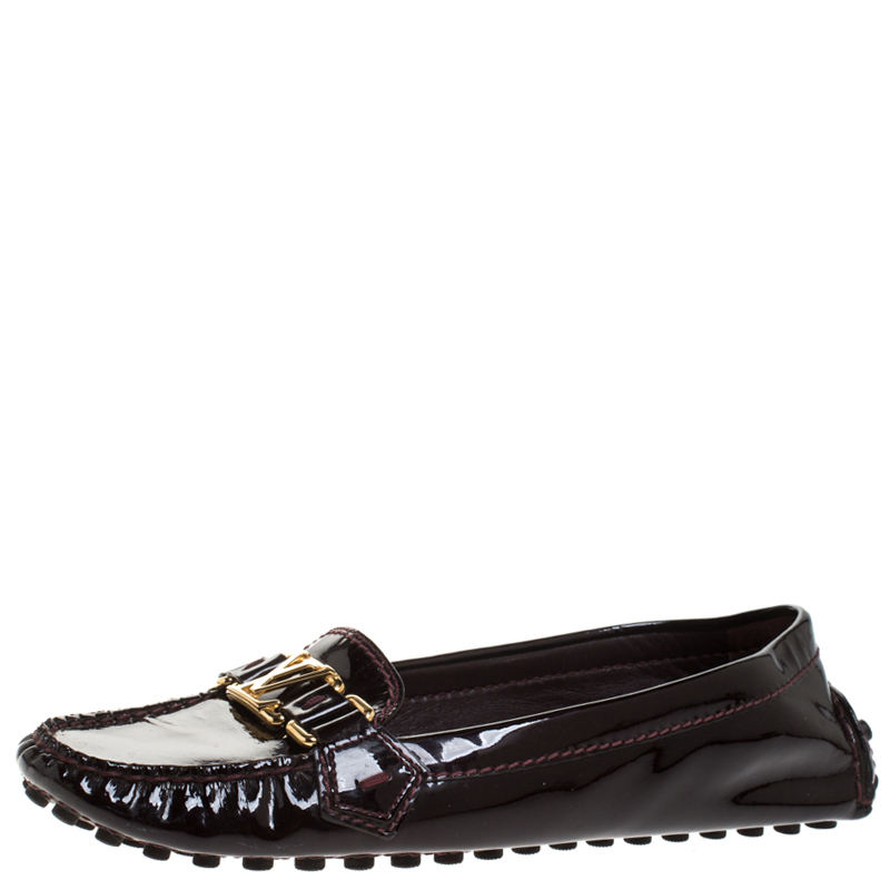 Pre Owned Louis Vuitton Burgundy Patent Leather Oxford Loafers Size 38