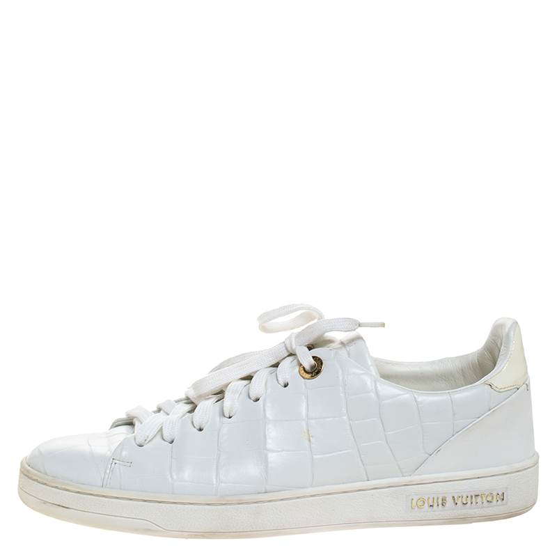 

Louis Vuitton White Croc Embossed Leather Frontrow Low Top Sneakers Size