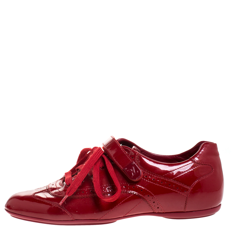 

Louis Vuitton Red Patent Leather Brogue Velcro Strap Sneakers Size