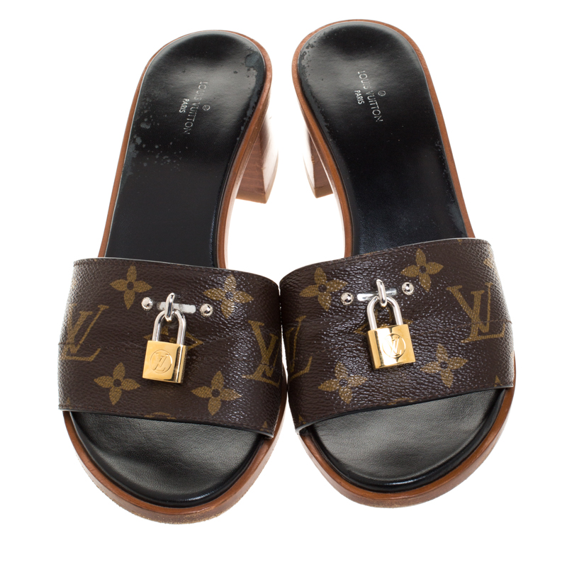 Louis Vuitton Brown Monogram Canvas Lock It Mule Sandals Size 39