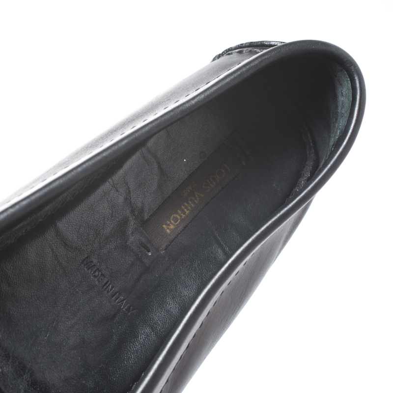 Louis Vuitton Black/Gold Leather Oxford Slip On Loafers Size 37 at