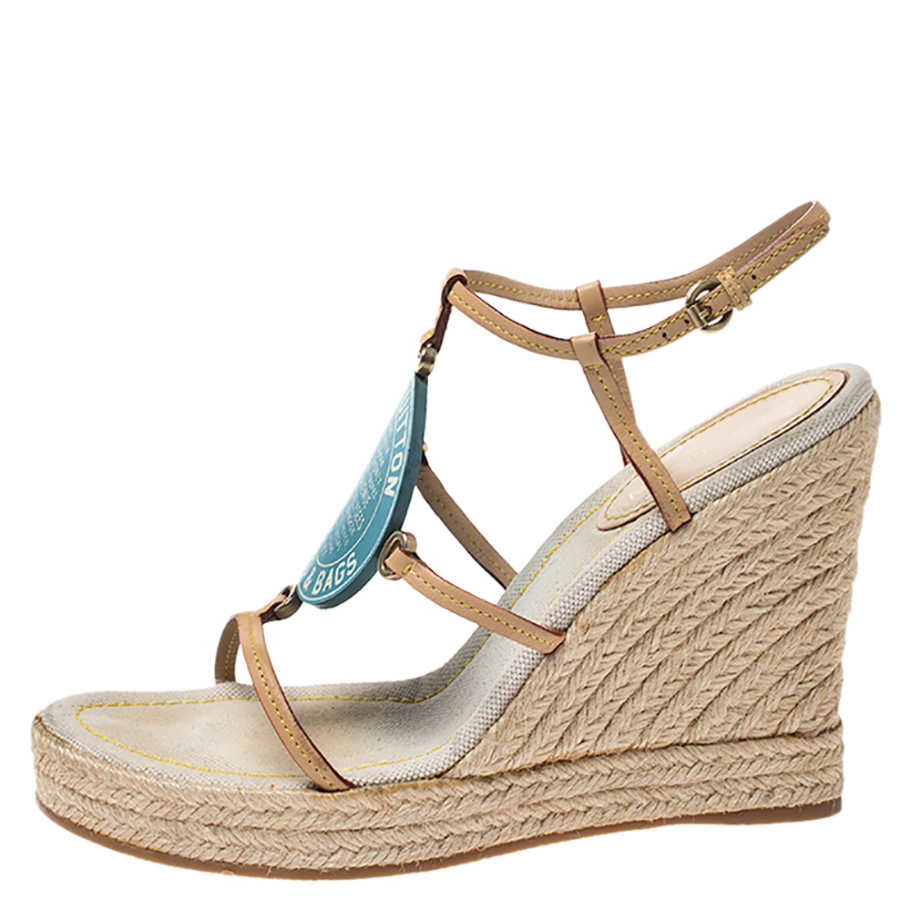 

Louis Vuitton Beige Vachetta Leather Divine Trunks And Bags Espadrille Wedge Sandals Size