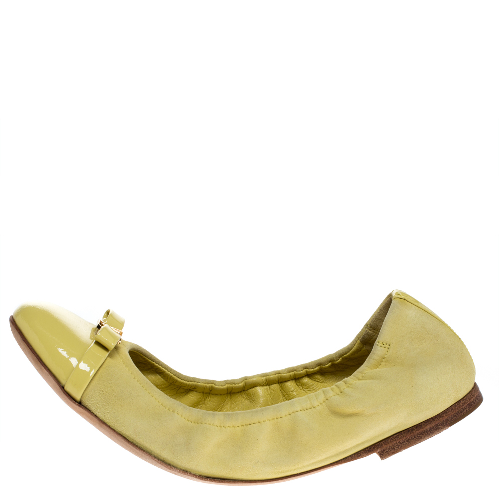 

Louis Vuitton Yellow Suede And Patent Leather Elba Scrunch Bow Ballet Flats Size