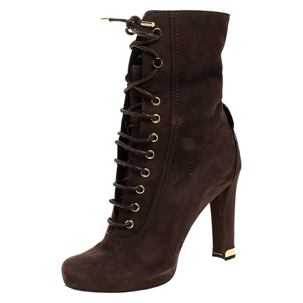 مملوكة مسبقًا حذاء بوت كاحل لوي فيتون أربطة سويدي بني مقاس 38