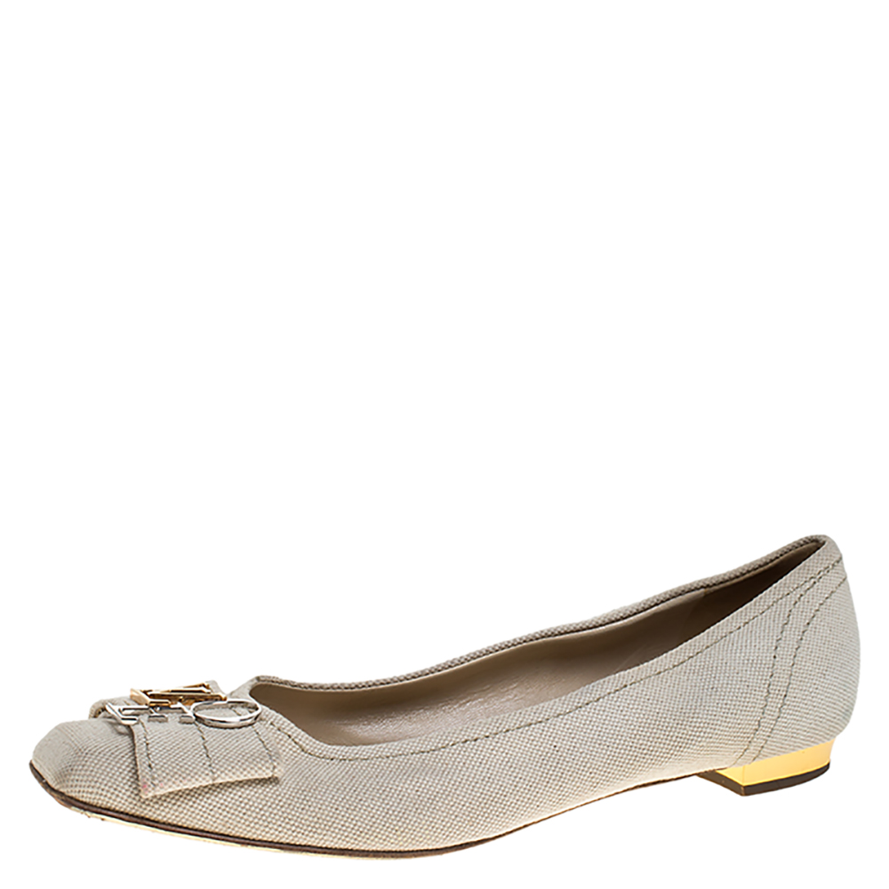 Pre-owned Louis Vuitton Off-white Canvas Love Logo Ballet Flats Size 39.5 In Cream