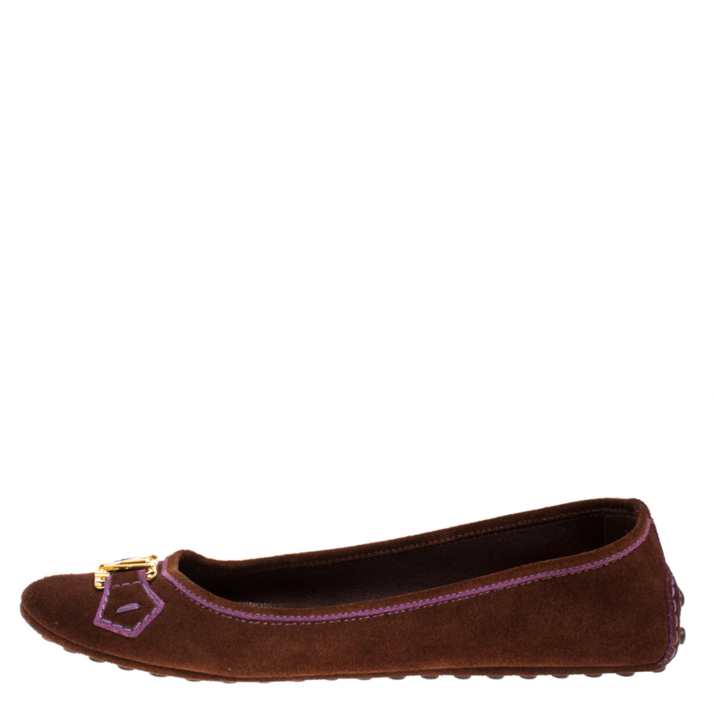 

Louis Vuitton Brown Suede Oxford Ballet Flats Size