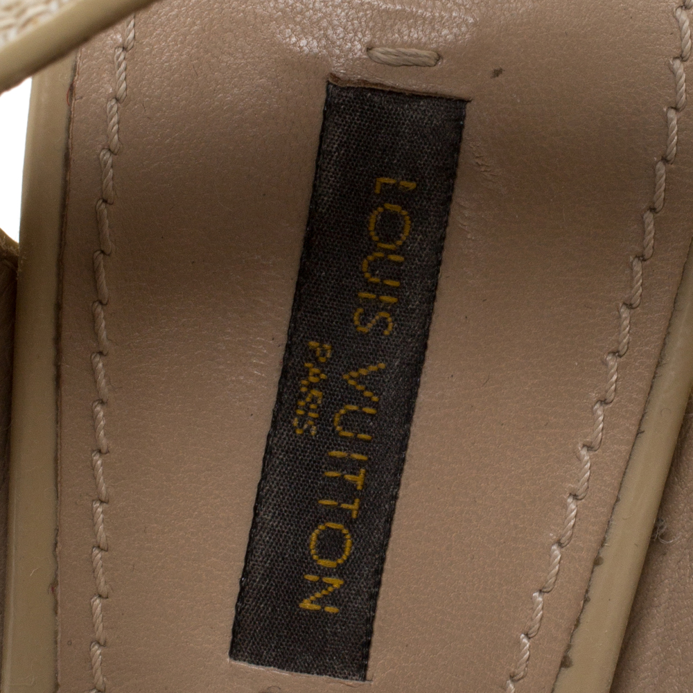 Louis Vuitton Beige Canvas Formentera Espadrille Wedge Platform Ankle Strap  Sandals Size 38 Louis Vuitton