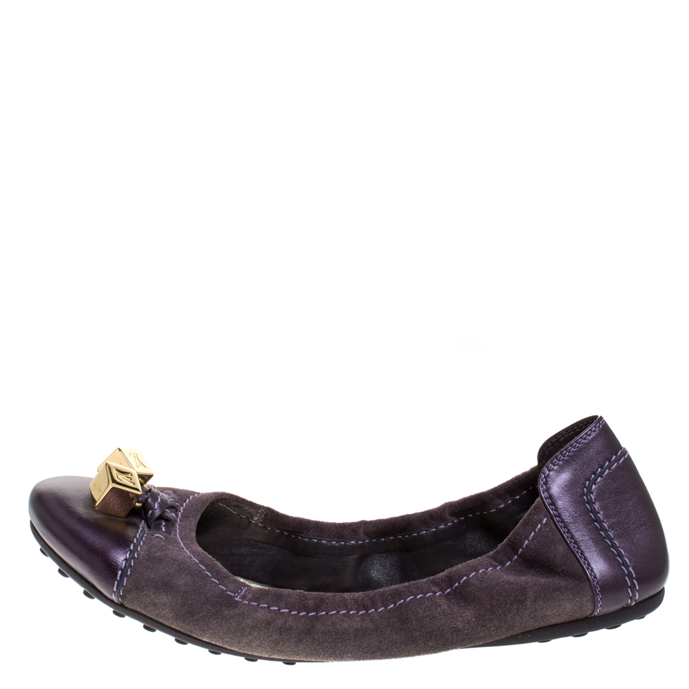 

Louis Vuitton Purple Suede And Leather Dice Scrunch Ballet Flats Size