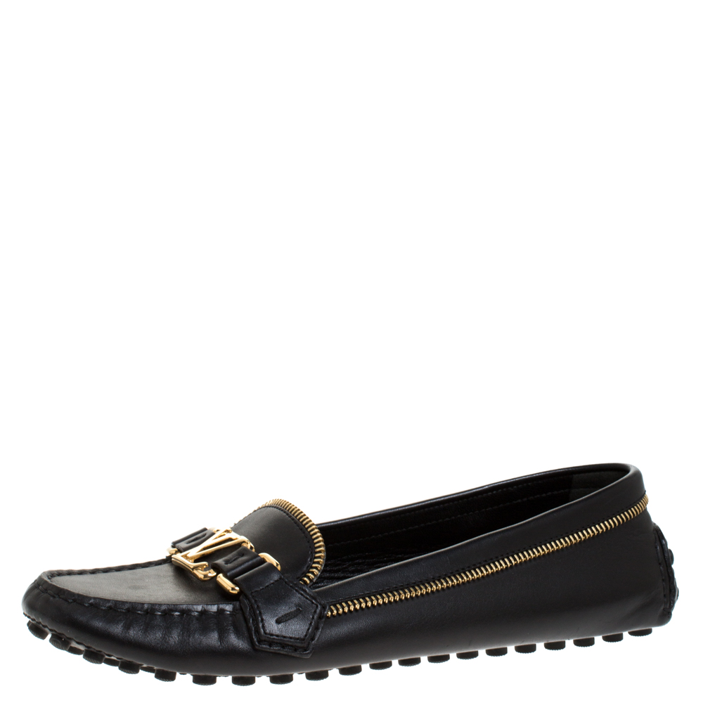 Louis Vuitton Black Leather Zip Detail Oxford Loafers Size 39 Louis ...