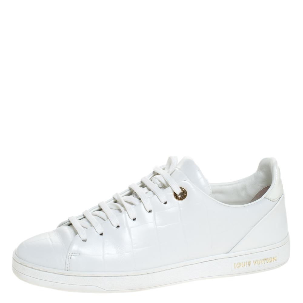 Louis Vuitton White Croc Embossed Leather Frontrow Low Top Sneakers ...