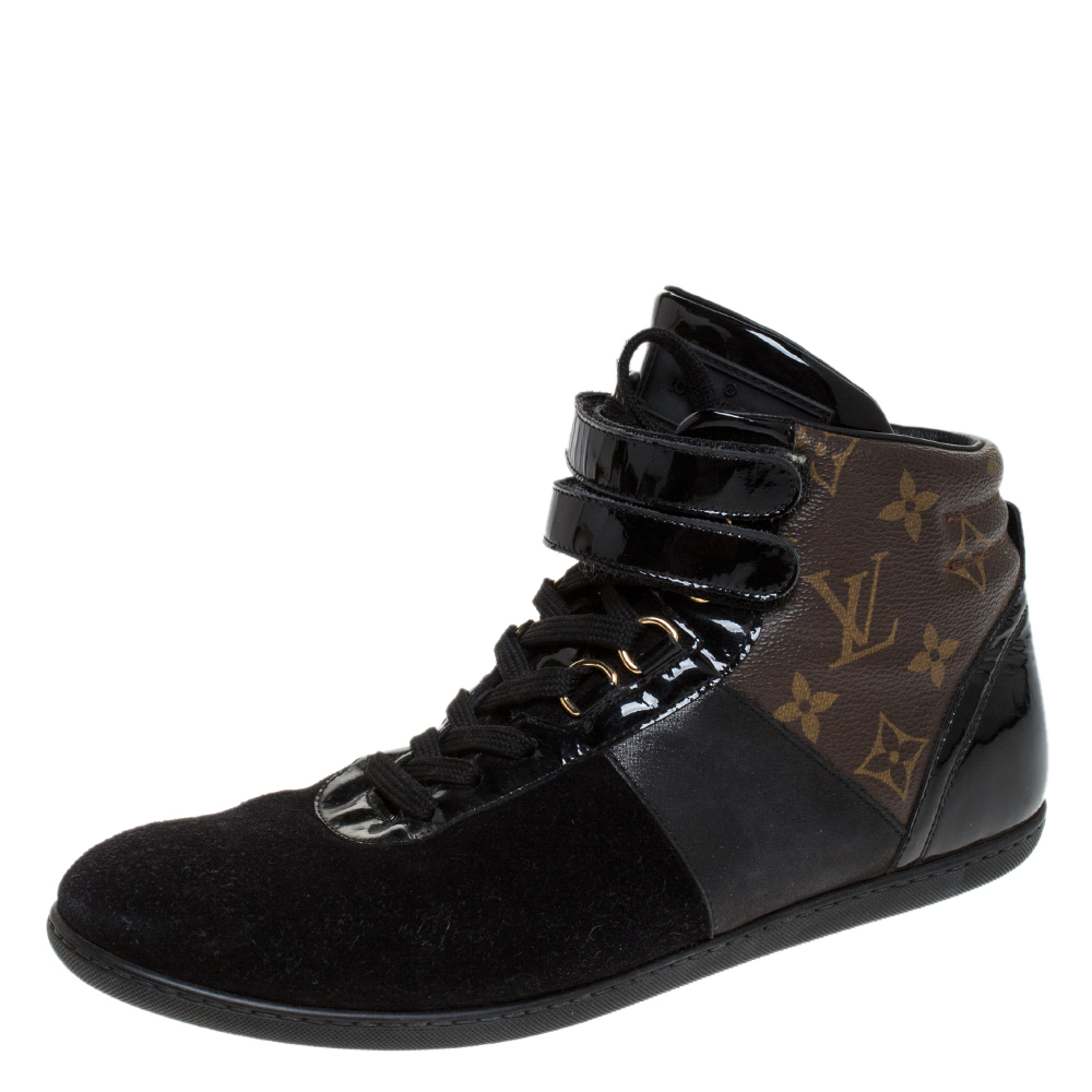 Louis Vuitton Black/Brown Monogram Canvas/Leather and Suede Move Up Sneaker Boots Size 38