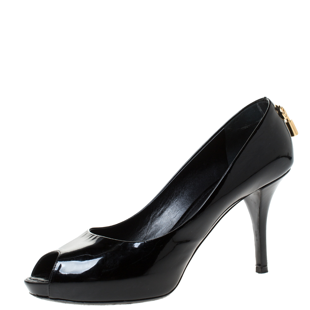 Pre Owned Louis Vuitton Black Patent Leather Oh Really! Peep Toe Platform Pumps Size 39