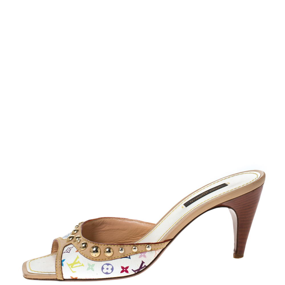 

Louis Vuitton White Multicolore Monogram Canvas Slide Sandals Size