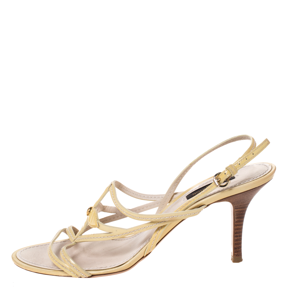 

Louis Vuitton Pale Yellow Patent Leather Ankle Strap Sandals Size