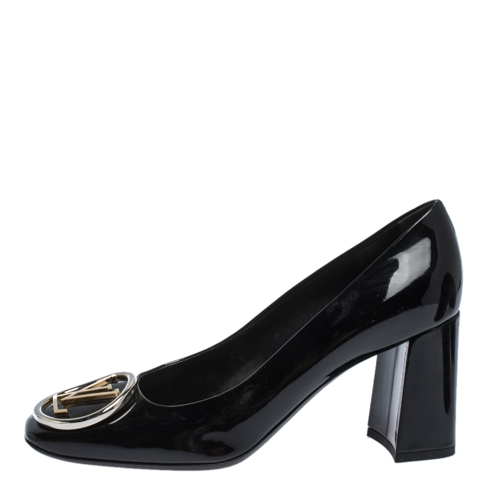 

Louis Vuitton Black Patent Leather Madeleine Square Toe Pumps Size