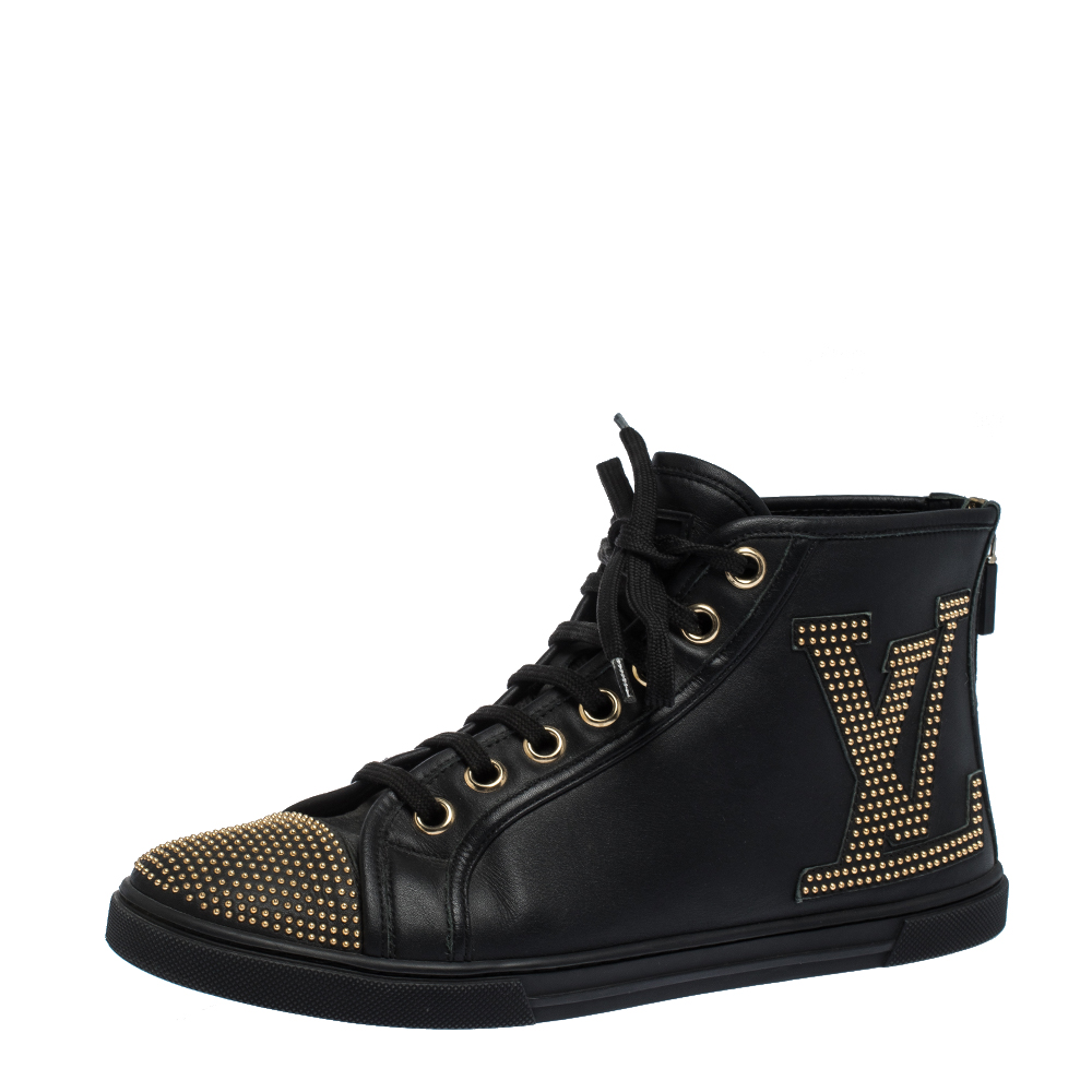 Louis Vuitton Black Leather Studded Punchy High Top Sneakers Size 38.5 ...