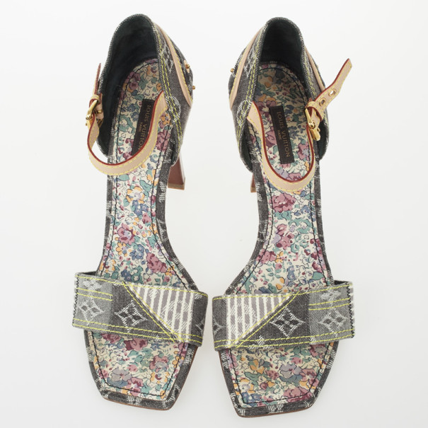 Louis Vuitton Grey Denim Patchwork Ankle Strap Sandals Size 9.5/40 -  Yoogi's Closet