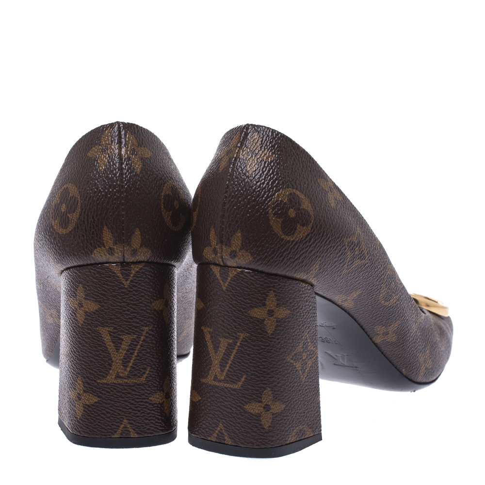 Louis Vuitton, Shoes, Louis Vuitton Monogram Madeleine Pumps In Brown  With Gold Logo Eu 37 Us 7