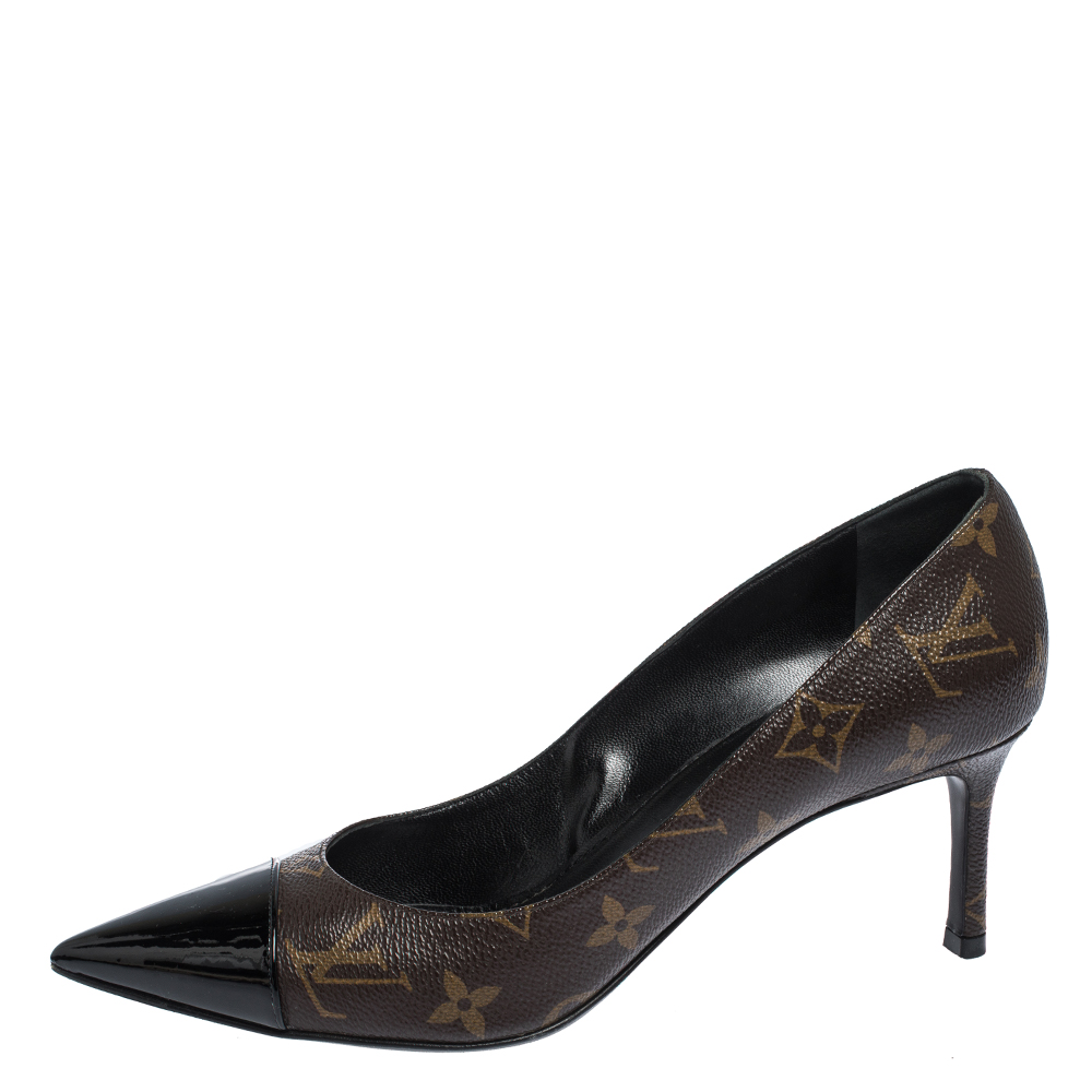 

Louis Vuitton Brown Monogram Canvas And Leather Cap Toe Fetish Pointed Toe Pumps Size