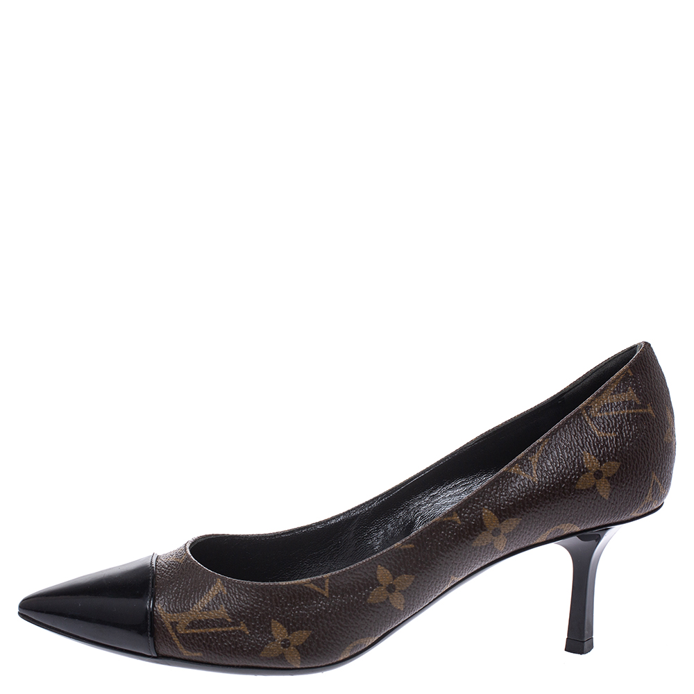 

Louis Vuitton Brown Monogram Canvas And Patent Leather Trim Fetish Pointed Toe Pumps Size