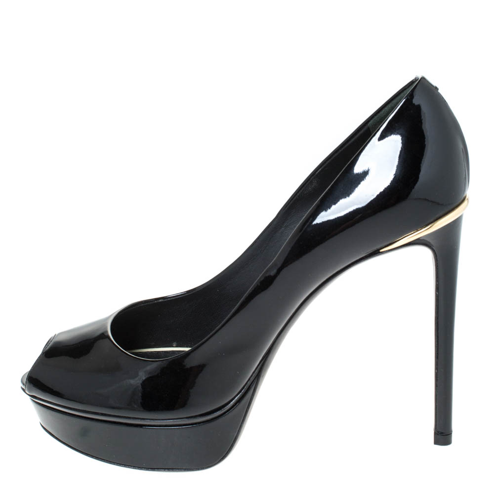 

Louis Vuitton Black Patent Leather Eyeline Peep Toe Platform Pumps Size