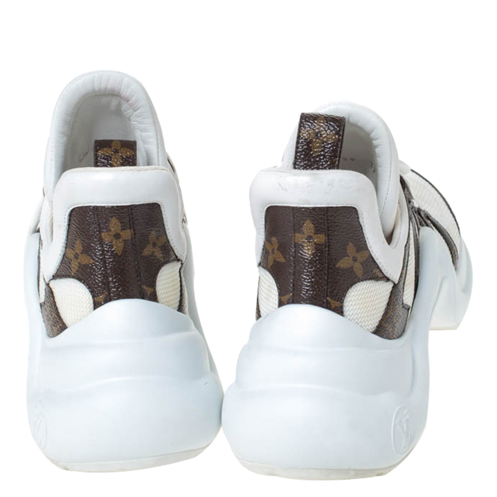 Louis Vuitton White/Brown Leather And Monogram Canvas Archlight Lace Up Sneakers Size 37 Louis ...