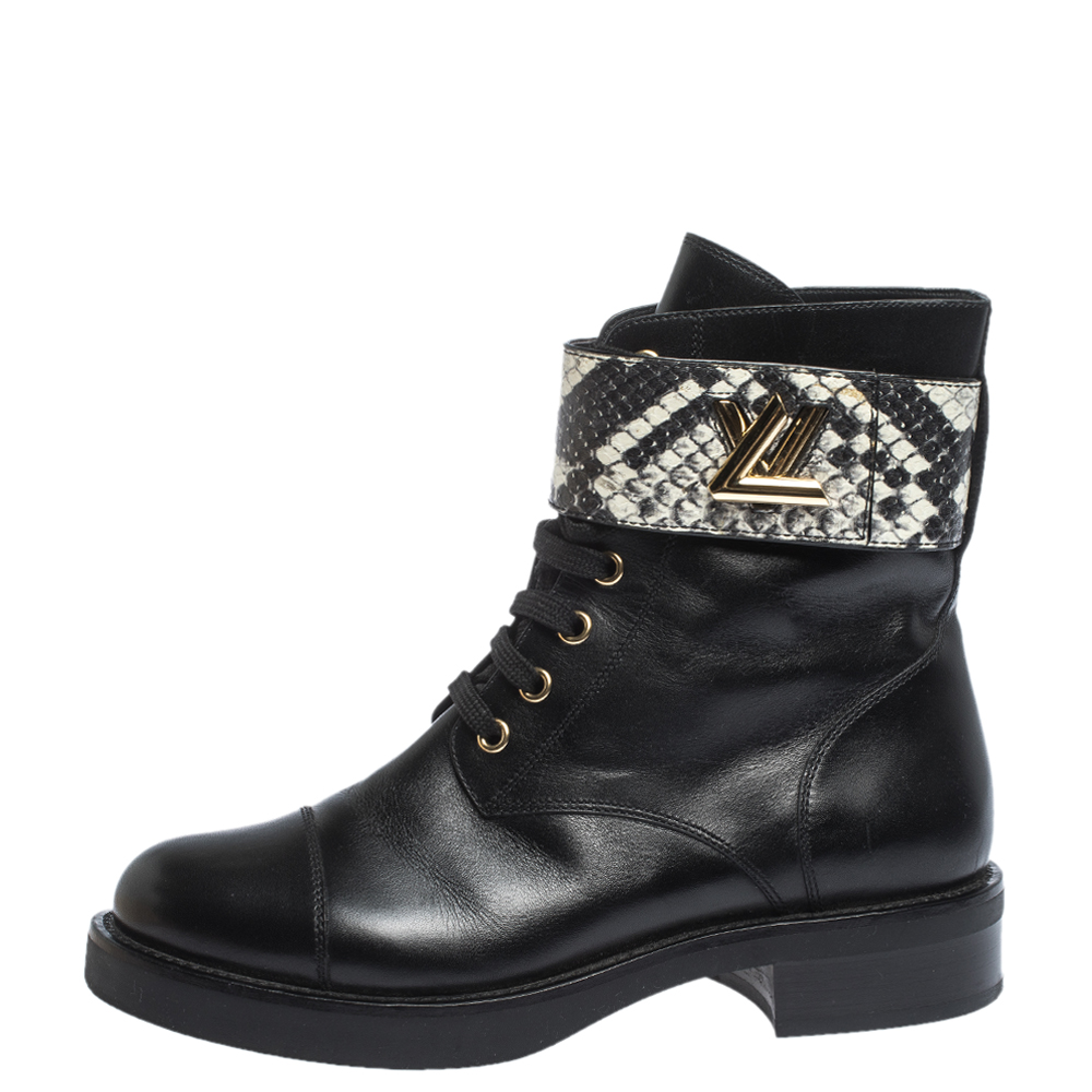 

Louis Vuitton Black/White Leather And Python Wonderland Ranger Ankle Boots Size