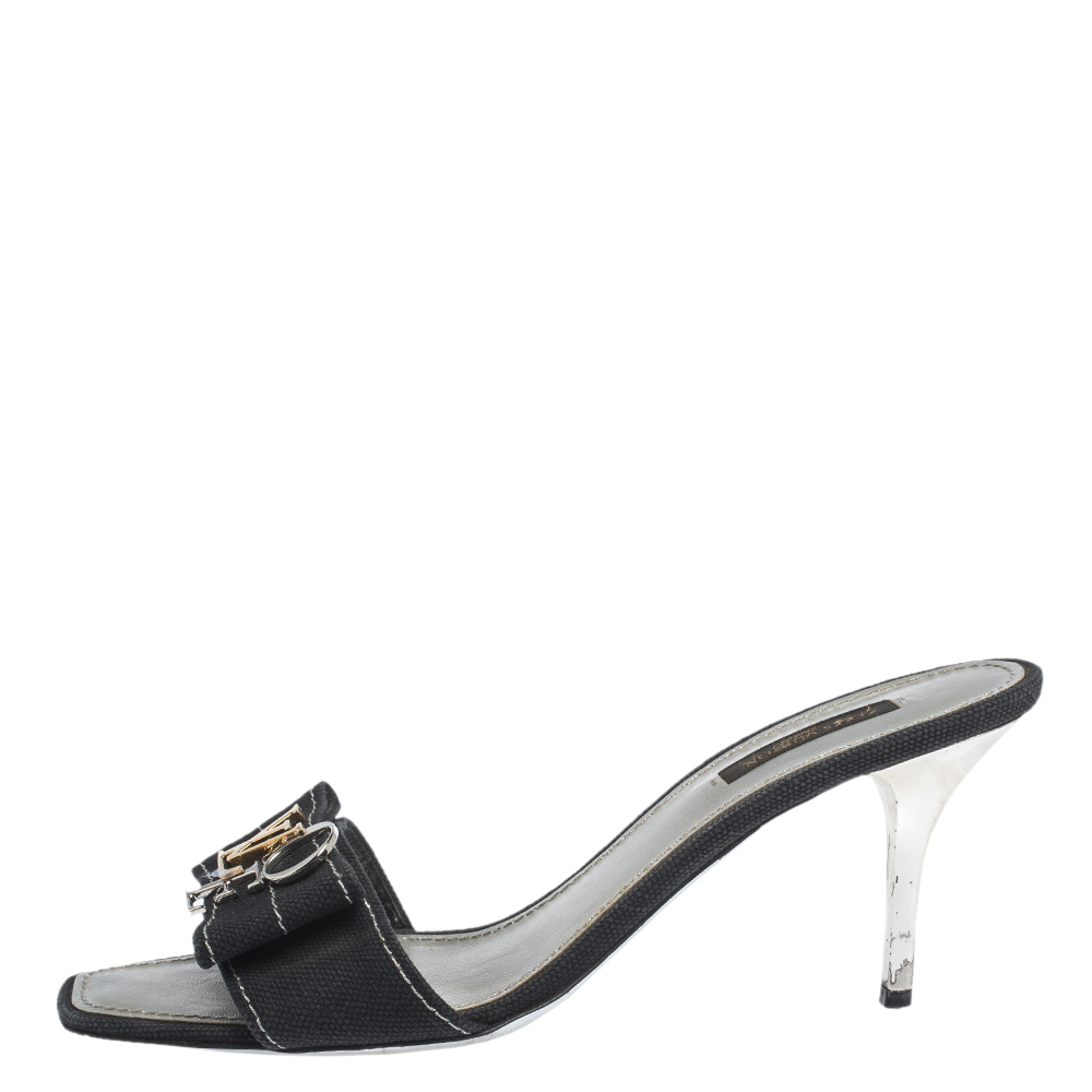 

Louis Vuitton Black Canvas Love Bow Slide Sandals Size
