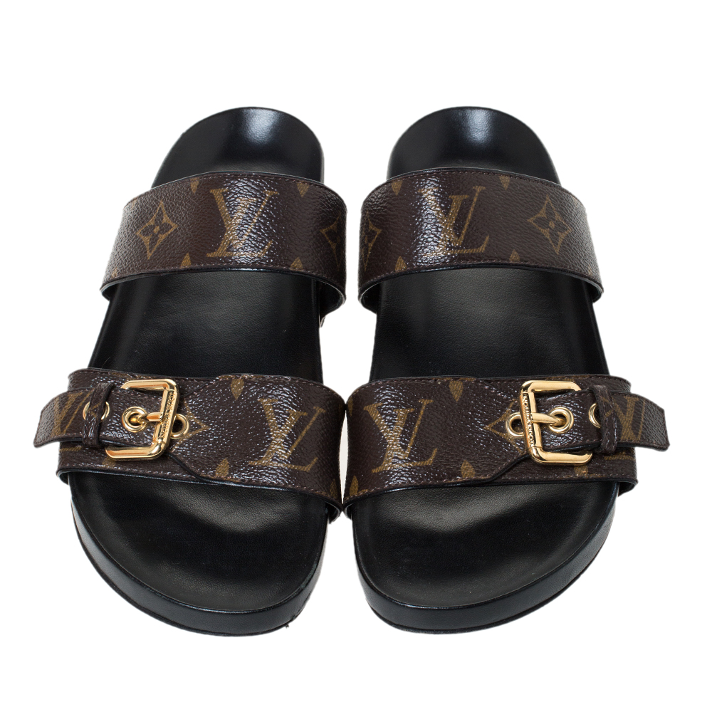 Bom dia leather sandal Louis Vuitton Brown size 37.5 EU in Leather -  32639619