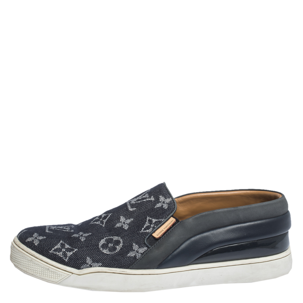 

Louis Vuitton Blue Monogram Denim Tempo Slip On Sneakers Size