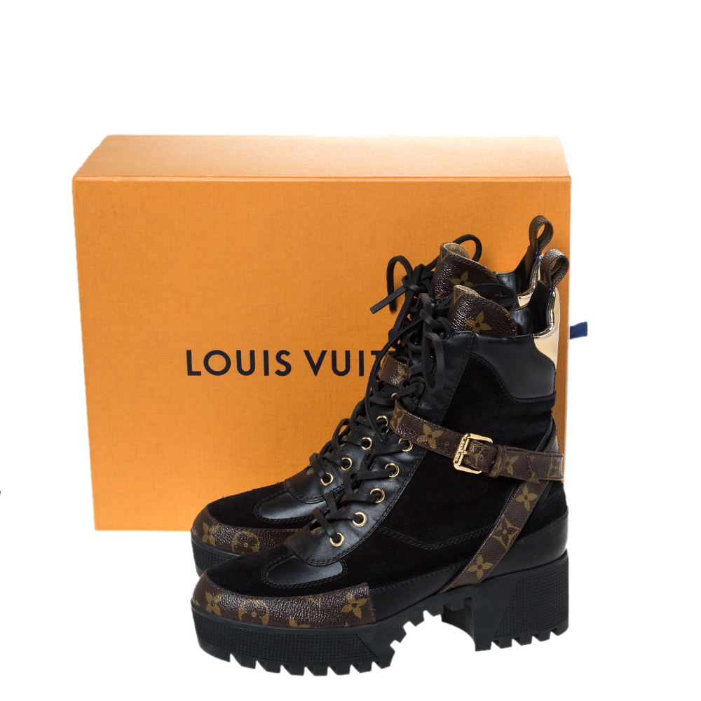 Laureate ankle lace up boots Louis Vuitton Brown size 37 EU in Suede -  31583218