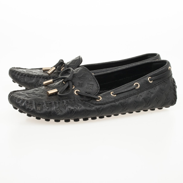 Louis Vuitton Black Monogram Leather Gloria Flat Loafers Size 37