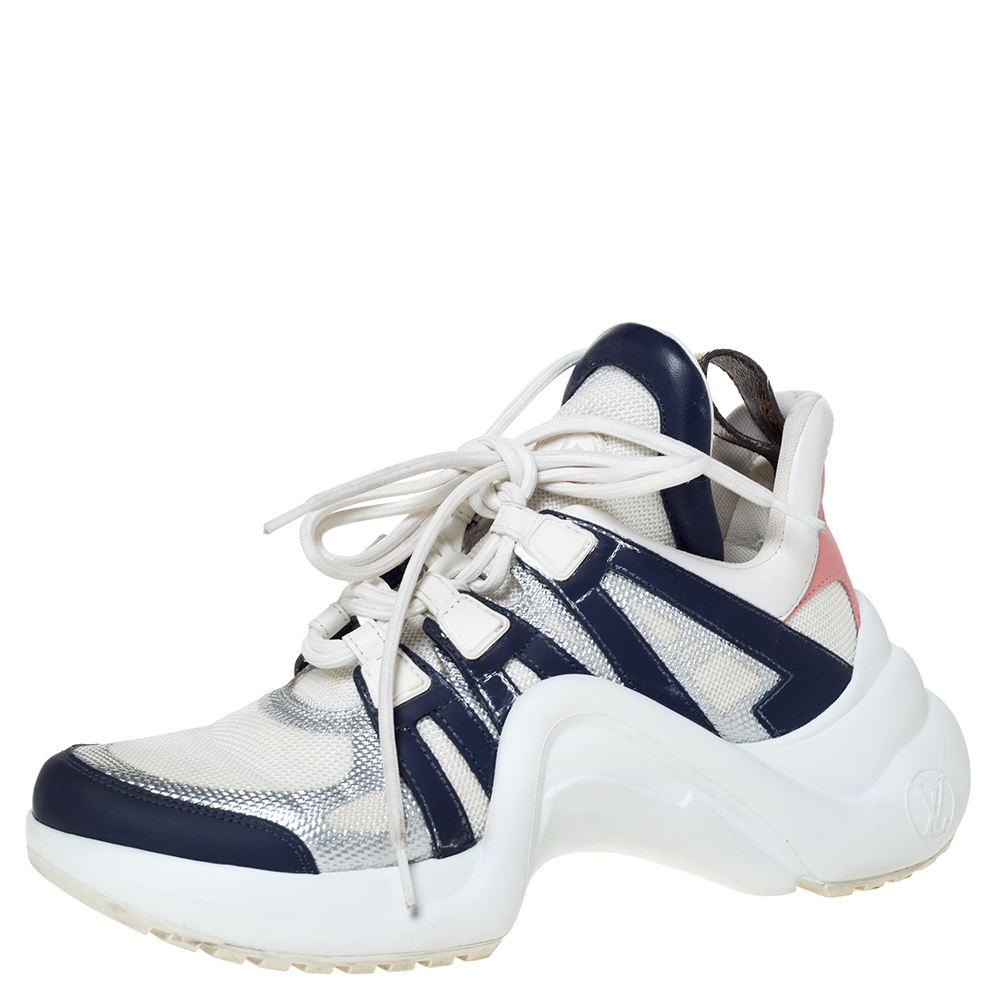 Louis Vuitton White/Blue Leather And Mesh Archlight Lace Up Sneakers ...