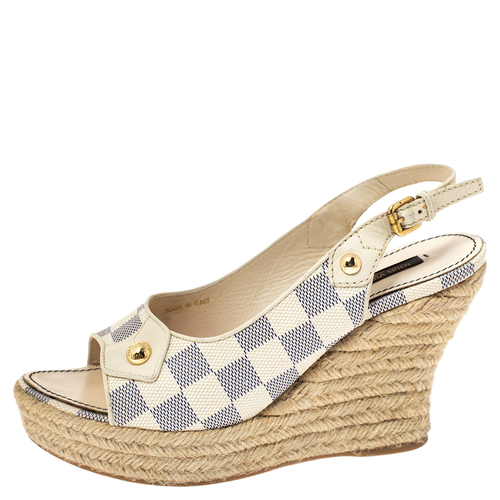 

Louis Vuitton Damier Azur Canvas Slingback Wedge Platform Sandals Size, Cream