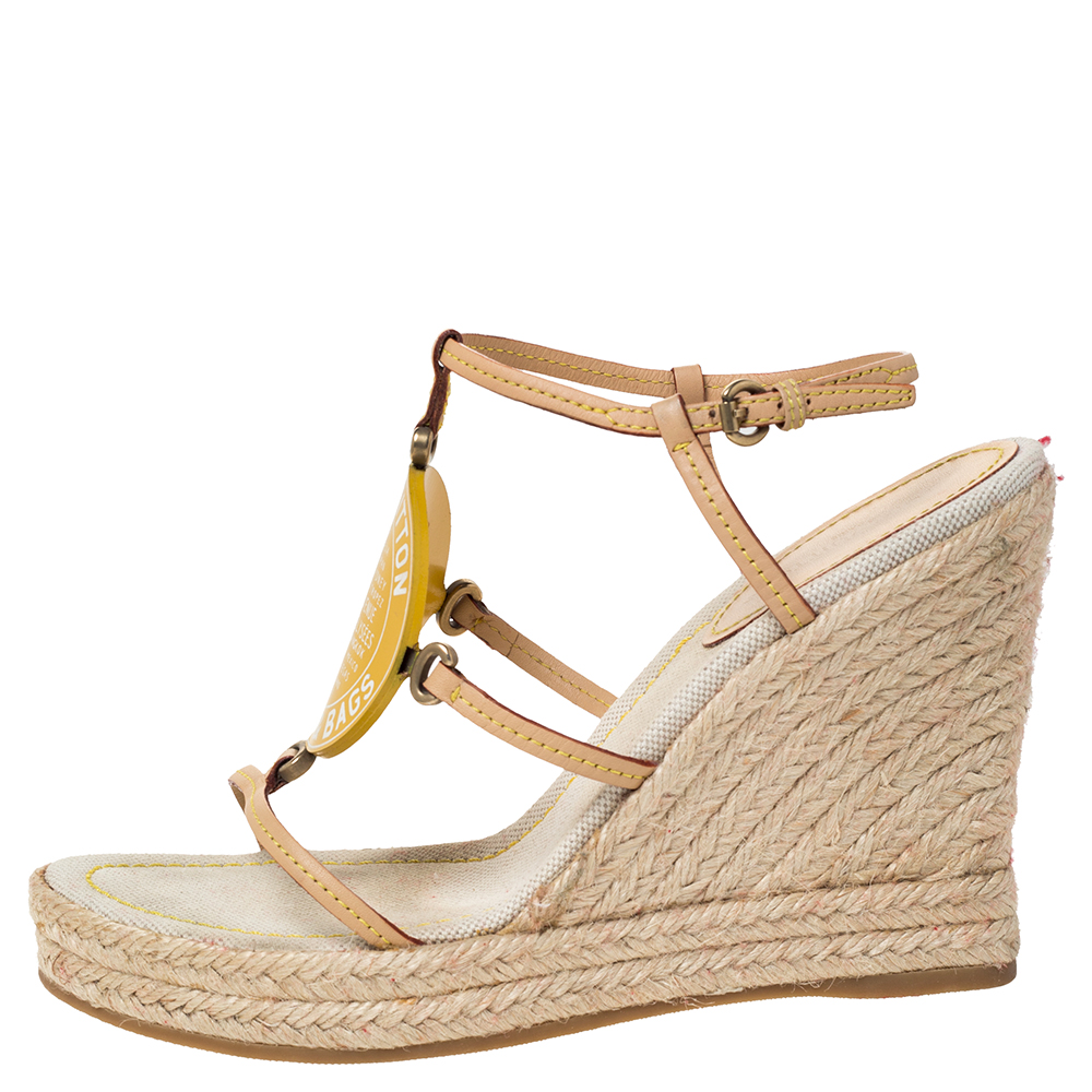 

Louis Vuitton Beige Vachetta Leather Divine Trunks And Bags Espadrille Wedge Sandals Size