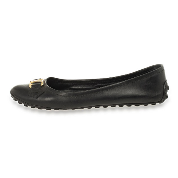 Pre Owned Louis Vuitton Black Leather Oxford Ballet Flats Size 39