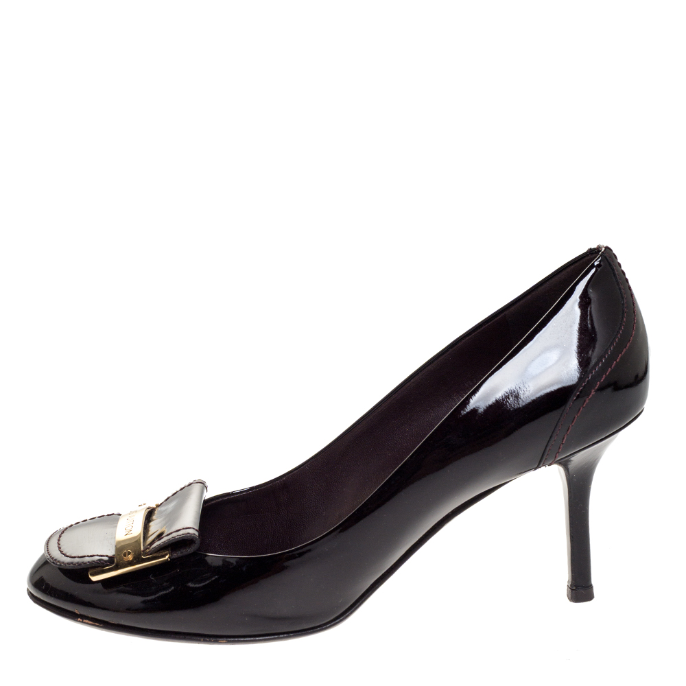 

Louis Vuitton Dark Burgundy Logo Embellished Round Toe Pumps Size