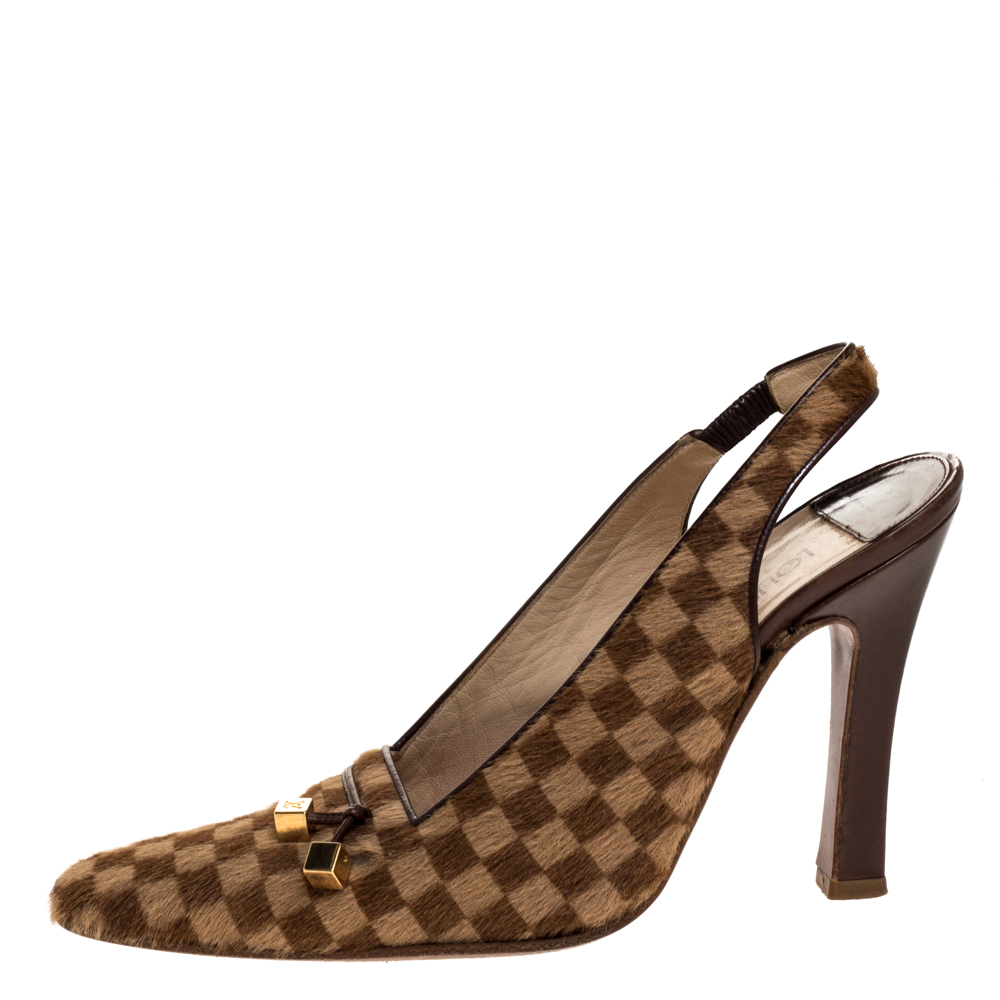 

Louis Vuitton Damier Ebene Calfhair Square Toe Slingback Pumps Size, Brown