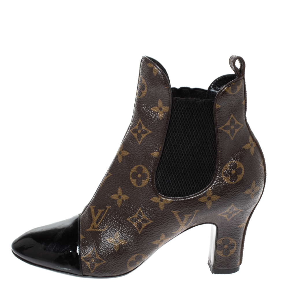 

Louis Vuitton Brown/Black Monogram Canvas And Patent Revival Ankle Boots Size